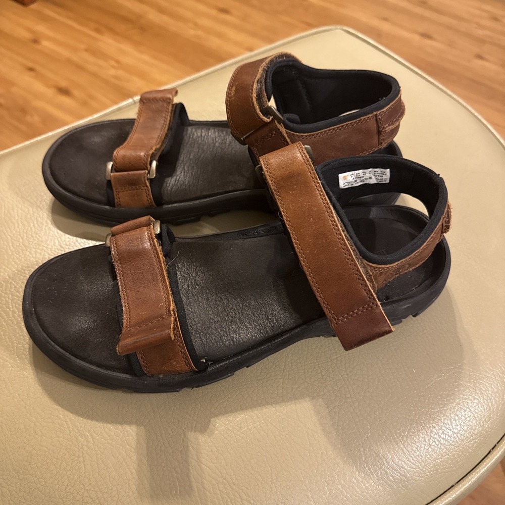 Timberland SensorFlex Brown Leather Sandals Men's‎ Size 9 Hook Loop Comfort - Picture 2 of 8